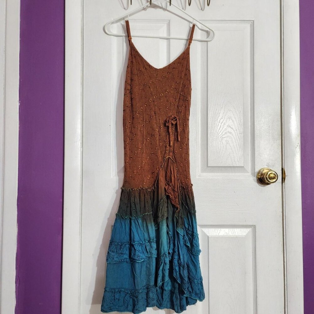 Y2K Brown & Teal Ruffle Fairy Dress